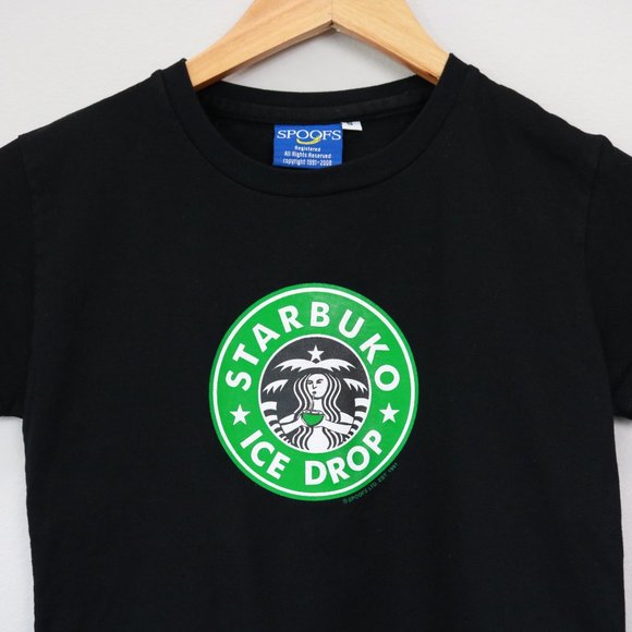 Spoofs Black Starbucks Starbuko Ice Drop Humor Tee Shirt Women’s Size S - Picture 2 of 10